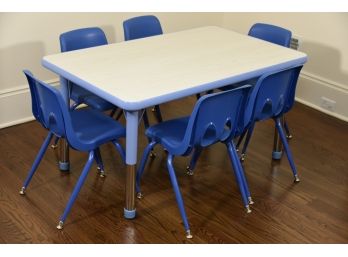 Childrens Adjustable Play Table With 6 Chairs 48 X 30 X 25