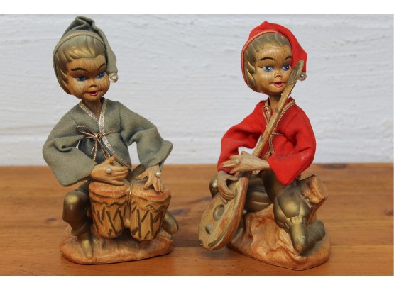 Mid Century Pixie Elves Playing Instruments Figurines Made In Hong Kong