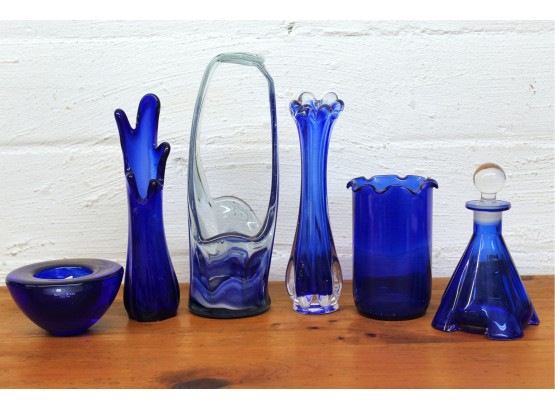 Assortment Of Beautiful Blue Colored Glass Pieces