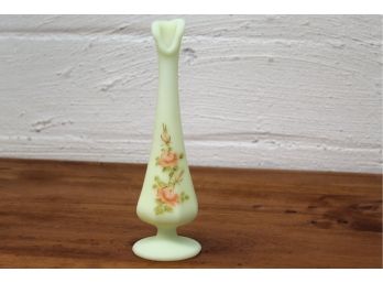 Vintage Hand Painted Custard Glass Bud Vase Signed By Frances Burton