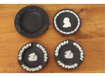 Group Of 4 Vintage Black Jasperware Wedgwood Ashtrays