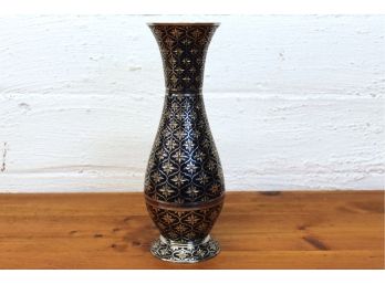 Black & Gold Painted Enameled Metal Vase From Dubai