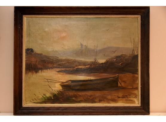 'Rowboat' Oil On Canvas By Leonard Whitney 41 X 33