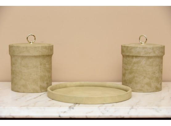 Vintage Cushioned Ice Buckets And Serving Tray