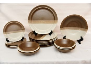 Brown And White Dish Set 18 Pieces