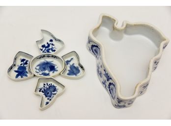Blue And White Asian Finger Bowl Set