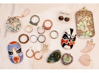 Enamel, Jade And Coral Jewelry Lot 4