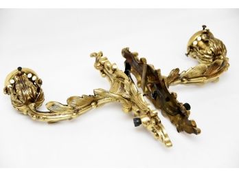 Pair Of Vintage Brass Electrified Wall Sconces