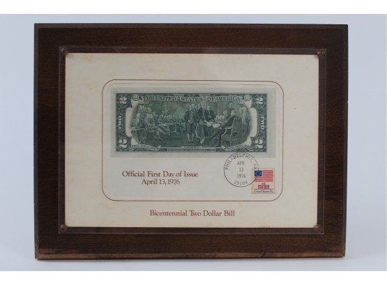 Framed Bicentennial Two Dollar Bill 9 X 12