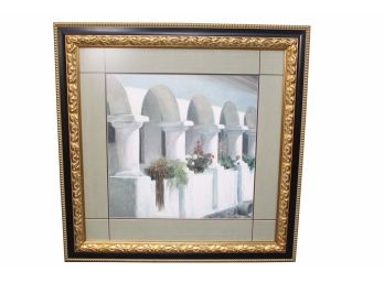 Large Framed White Arches With Flowers Oil Print By Piet Bekaert (Paid $895) 42'L X 42'W