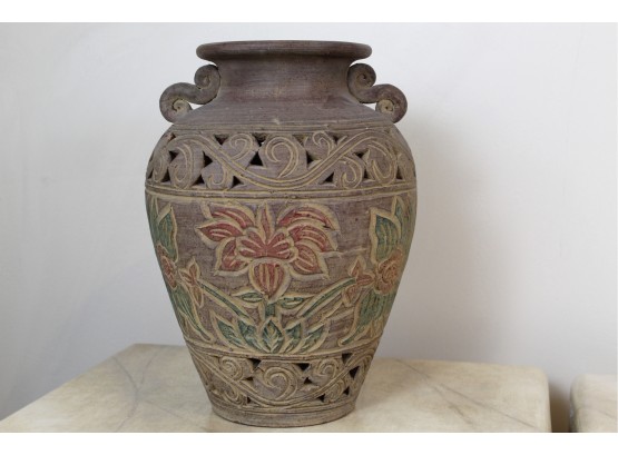 Floral Pierced Clay Vase
