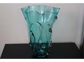 Turquoise Glass Freeform Vase