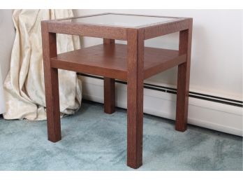 Glass Top Square Side Table With Middle Shelf 19'L X 19'W X 21'H