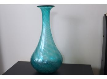 Large Turquoise Swirl Long Neck Glass Vase (19' Tall)