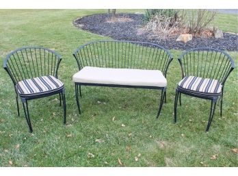 Outdoor Wrought Iron Bench & Chairs With Sunbrella Cushions