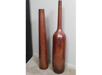 Two Orange Floor Vases
