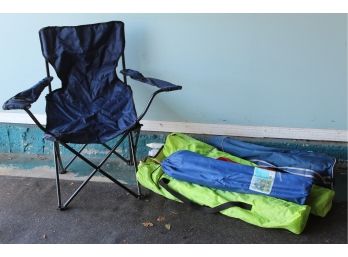 Grouping Of 8 Camping Chairs & Umbrella