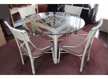 Wrought Iron Dining Table Set With Glass Top & Four Chairs