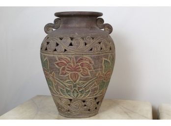 Floral Pierced Clay Vase