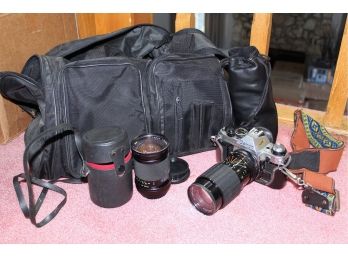 Vintage Canon AE-1 Camera With Lenses & Bag (Untested)