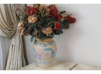 Lovely Hand Painted Vase With Faux Flowers