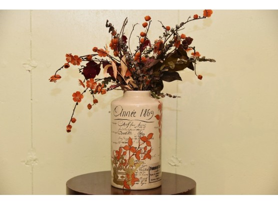 Orange Faux Floral Display With Vase