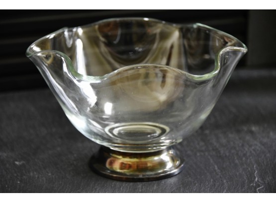 Silver Footed Free Form Glass Bowl