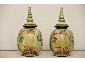 Pair Of Pineapple Covered Urns