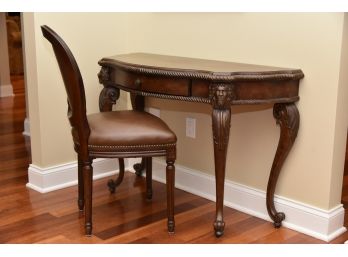 Amazing Carved Lion Head Leather Top Desk And Chair