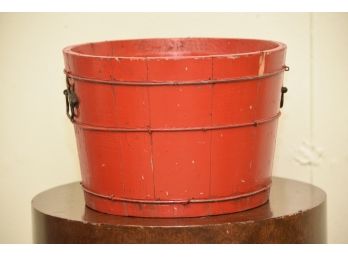 Red Painted Half Barrel