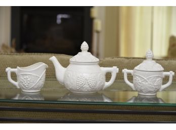 Vintage Grape/fruit Embossed White Ceramic Tea Service