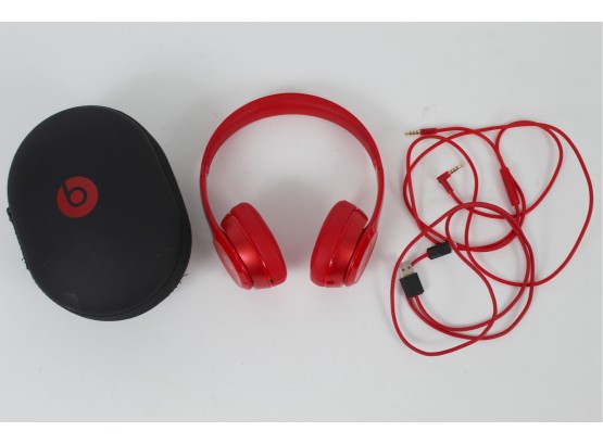 Red Beats Solo 2 Wired Headphones With Case