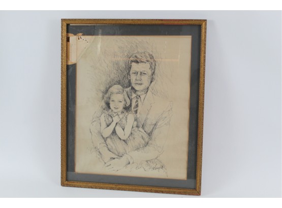 1964 Drawing Of JFK & His Daughter Caroline