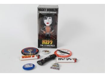 Kiss Starchild Bobblehead With Vintage Rock Concert Lighters & Pins