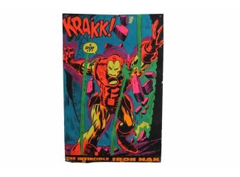 Rare 1971 Iron Man 'Krakk!' Marvel Blacklight Poster 21' X 33'