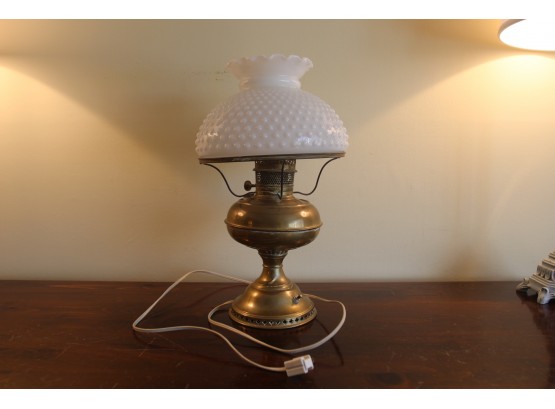 Vintage Brass Rayo Lamp With Hobnail Milk Glass Shade