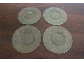 4 Green Vintage Depression Glass Cake Plates