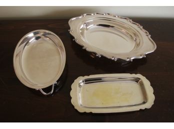 Silver Plate Covered Veggie Dish & Small Silver Plate Tray