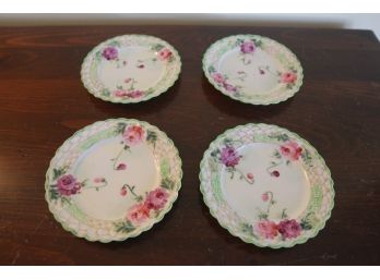 4 Antique Hand Painted Plates