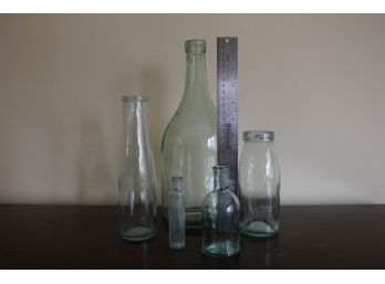 5 Assorted Vintage Light Green Bottles