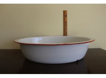 Vintage Porcelain Enamel White And Red Wash Basin