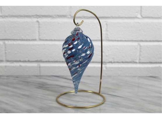 Decorative Hand Blown Swirl Glass Art Ornament With Stand