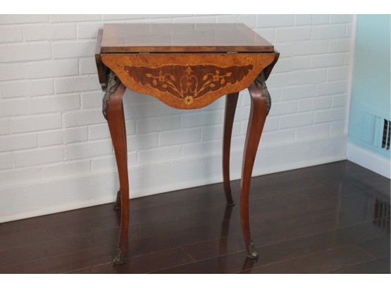 French Marquetry Drop Leaf Side Table 21'L X 21'W X 30'H
