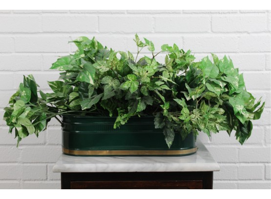 Faux Plant With Green Tin Planter