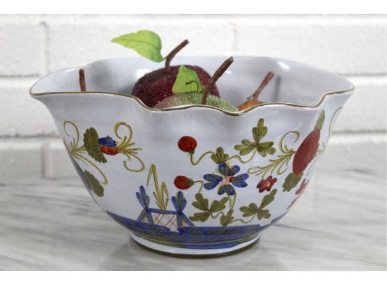 Hand Painted Bowl Made In Italy With Faux Sugar Beaded Fruit