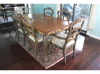 Lovely Hand Painted Dining Table With Chairs & Two Leaves