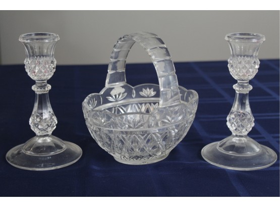 Cut Crystal Candle Holders & Basket