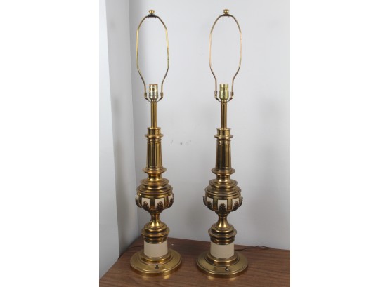 Pair Of Large Stiffel Brass Lamps 38'