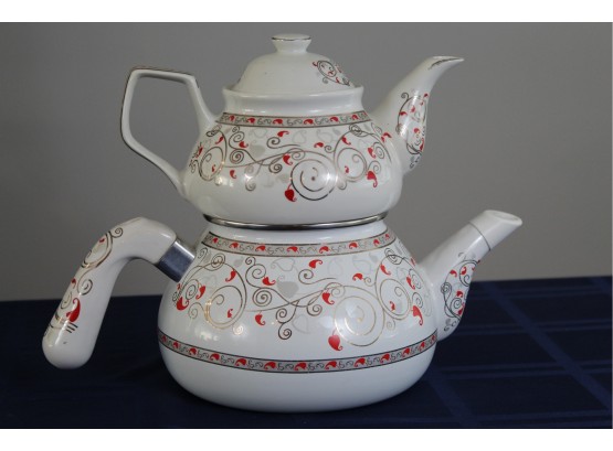Simay Porcelain Enamel Double Teapot Set Made In Turkey