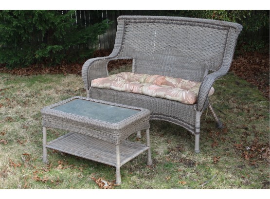 Outdoor Wicker Bench & Table